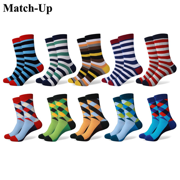 Match-Up Fashion Men's With colorful argyle color stripes combed Cotton socks combed socks(10 Pairs/lot)