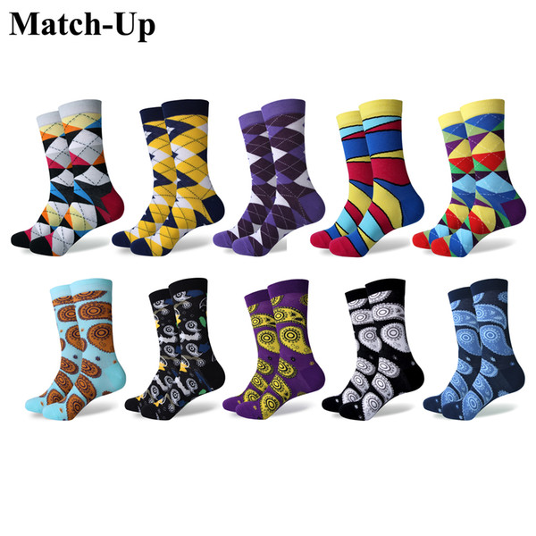 Match-Up Men's Funny Casual Combed Cotton Novelty Crazy Socks Pack (10 Pairs/lot)