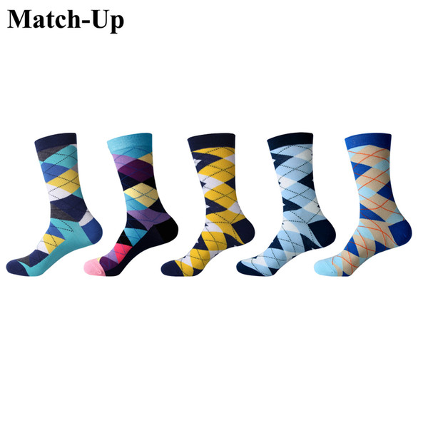 Match-Up Men's multicolor men socks Color rhombus diamond socks cotton high quality Rhombus (5 Pairs/Lot) US 7.5-12