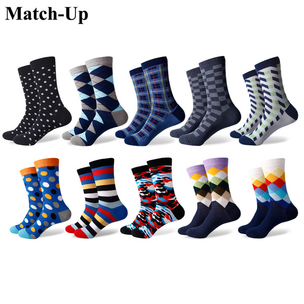 Match-Up Men's Colorful Combed Cotton Socks Casual Dress Crew Cool series Socks (10 Pairs/lot)