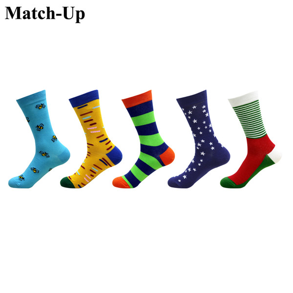 Match-Up Men's Combed Cotton Trendy Socks Funny Casual Colorful Crew Skateboard Socks Novelty Gifts (5 Pairs/Lot) US 7.5-12