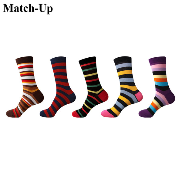 Match-Up Men Chromatic Stripe series Cotton Socks argyle Casual Crew Socks (5 Pairs/Lot) US 7.5-12