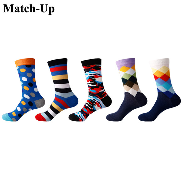 Match-Up Men Colorful Cotton Stripe Socks Art Patterned Casual Crew Socks 5-Pack Shoe Size 6-12