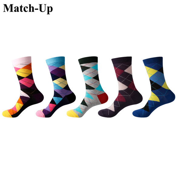 Match-Up Men Colored diamonds Cotton Socks argyle Casual Crew Socks 5-Pack Shoe Size 6-12