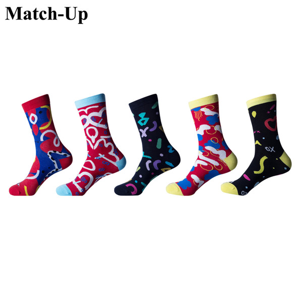 Match-Up Men Combed Cotton Funny socks Colorful Socks Man Casual Novelty Socks (5 pairs/lot )