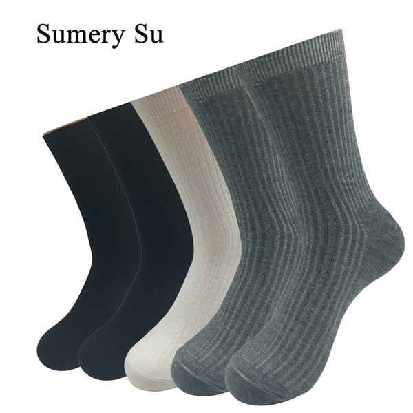 5 Pairs/Lot Dress Socks Men Cotton Threaded Knitting Pattern Formal Crew Socks Male Wedding