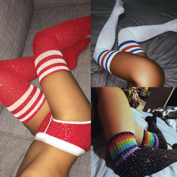 New Style Bling Glitter Over Knee Long Boot Fashion Women's Rhinestones Socks Sexy Thigh High Knee Socks Long Stockings