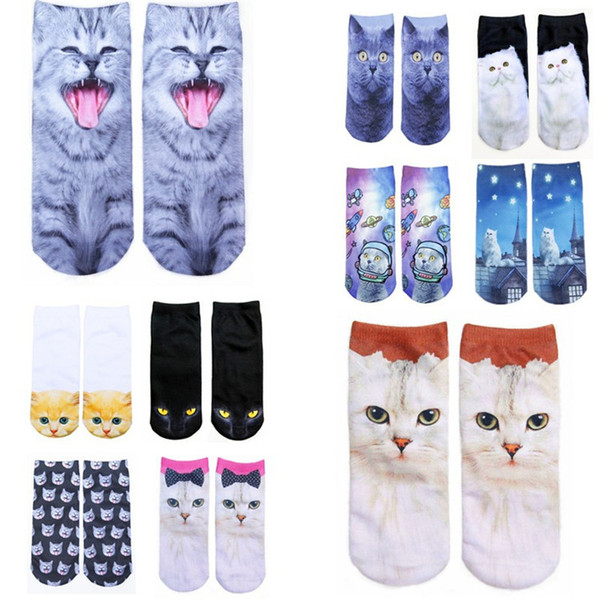 Hot sale 3D printing socks cute animal cat Sock Slippers women socks cat boat socks BA103