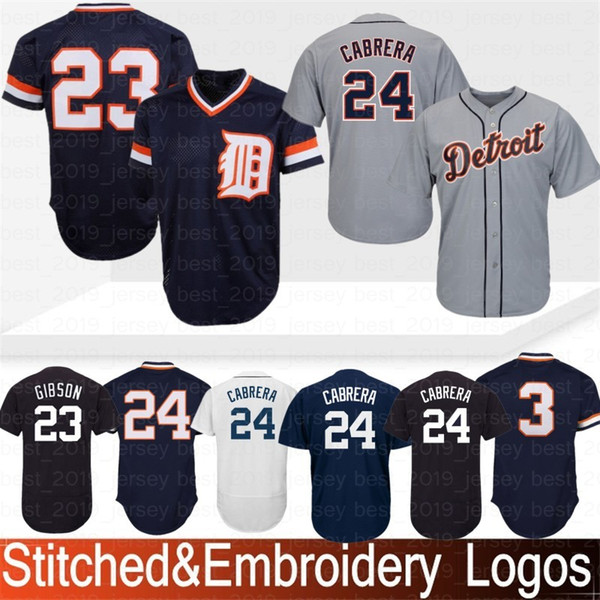 Embroidery New Detroit 23 Kirk Gibson Tigers Jerseys 24 Miguel Cabrera jersey 3 Alan Trammell 100% Stitched jersey High Quality 2019 New