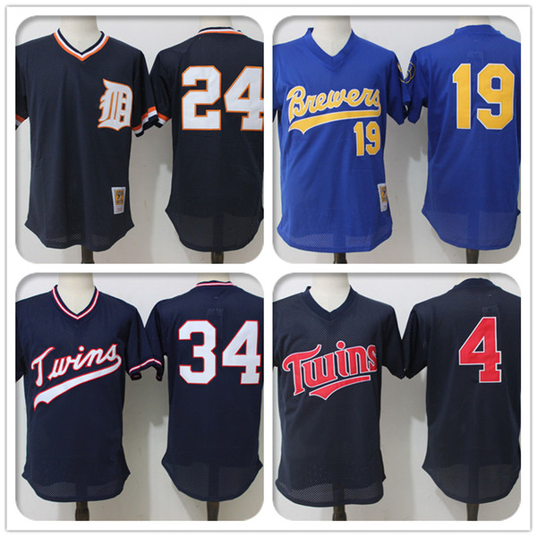 wholesale Milwaukee jerseys Brewers 19 Yount jersey 3 Alan Trammell 24 Miguel Cabrera retro mesh Minnesota jerseys Twins 34 Kirby Puckett