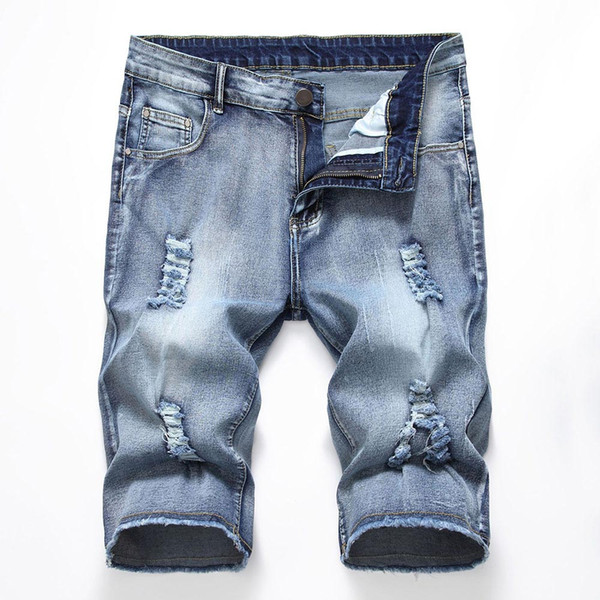 2019 summer new men's stretch short jeans fashion hole casual Slim high quality stretch denim shorts men's brand clothing