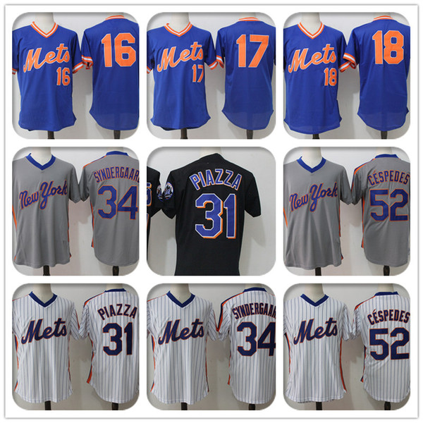 wholesale 31 Mike Piazza 48 Jacob deGrom 52 Cespedes 16 Dwight Gooden 17 Keith Hernandez Majestic retro and mesh New York jerseys Mets