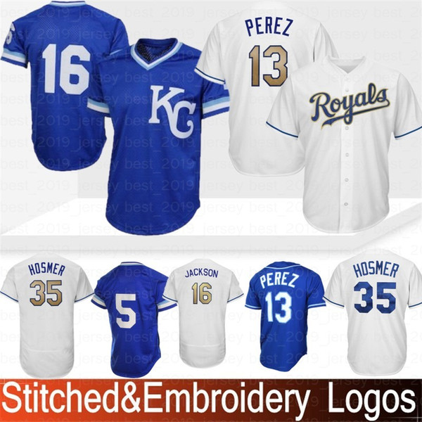 13 Salvador Perez Kansas City Royals 16 Bo Jackson 4 Alex Gordon 35 Eric Hosmer 5 George Brett Baseball Jerseys 100% Stitched