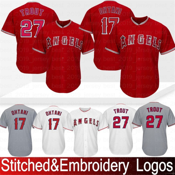 2019 New Embroidery Los Angeles 27 Mike Trout Ange 17 Shohei Ohtani Jersey Mens 100% Stitched Baseball Jerseys Cheap wholesale