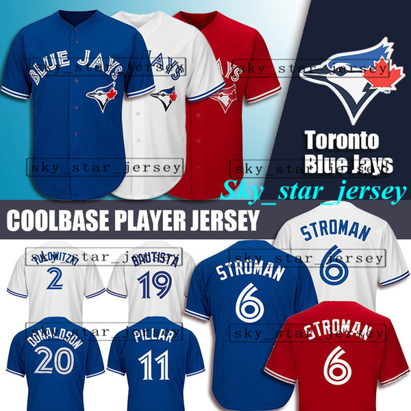 6 Marcus Stroman Jersey Blue Jays Toronto jerseys Majestic Coolbase Jersey 20 Josh Donaldson 29 Joe Carter 19 Jose Bautista hot fast ship