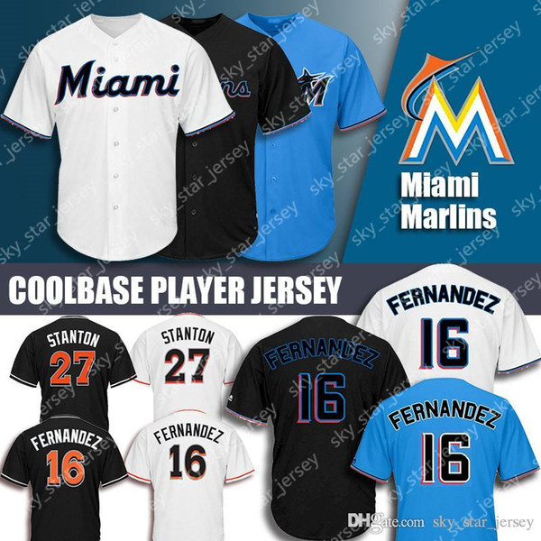 2019 new Miami jerseys Marlins Majestic Coolbase Jersey 27 Giancarlo Stanton Jersey 16 Jose Fernandez Jersey