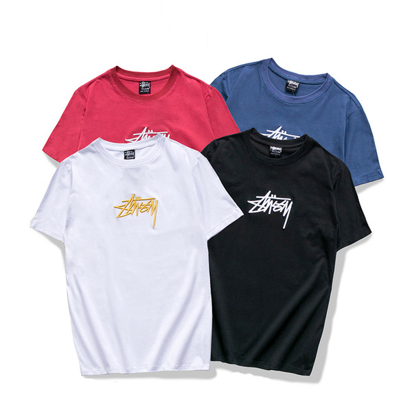 Tide brand small embroidered t-shirt loose men and women models loose cotton couple with the same paragraph short sleeve M-XXl