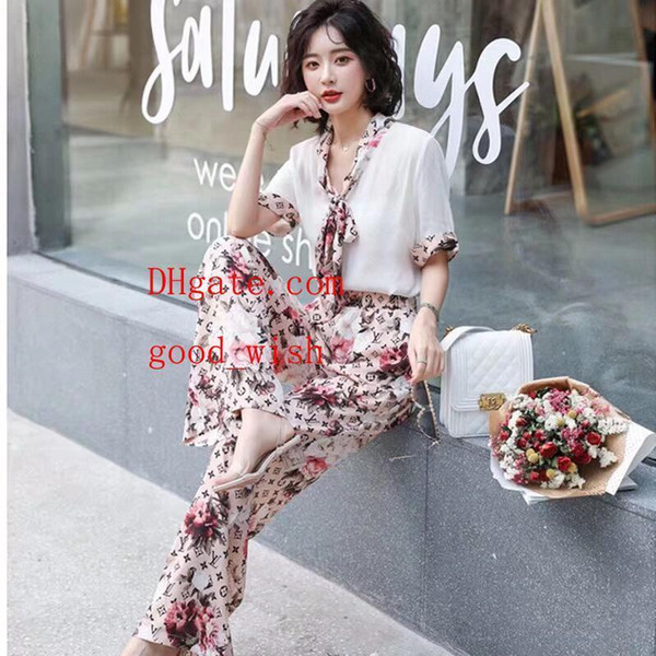 2019 Spring Women Clothes Two Piece Outfits Summer Fashion women wide leg pants Light and soft Quality Women Tracksuit 2 Piece