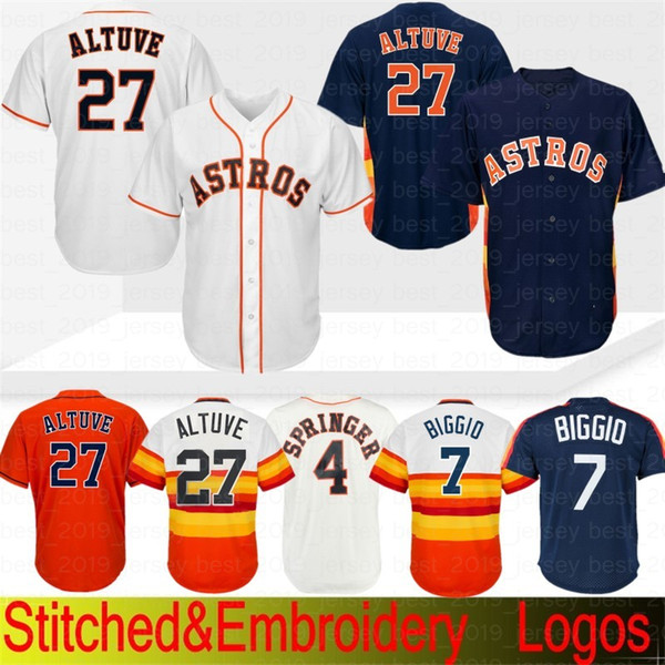 Embroidery 27 Jose Altuve Astros Jersey 4 George Springer 1 Carlos Correa Houston 34 Nolan Ryan 5 7 Craig Biggio 100% Stitched Top Quality