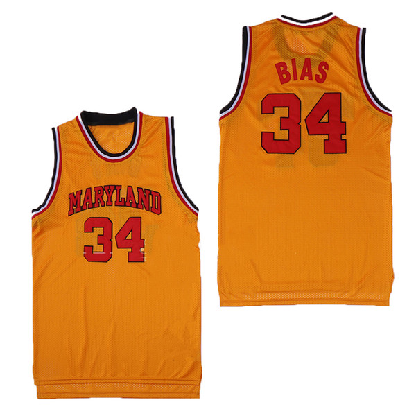 NCAA Basketball jersey Men's 34 Leonard Bias Maryland Terrapins College White Red Yellow embroidered Stitched Len Horse logos