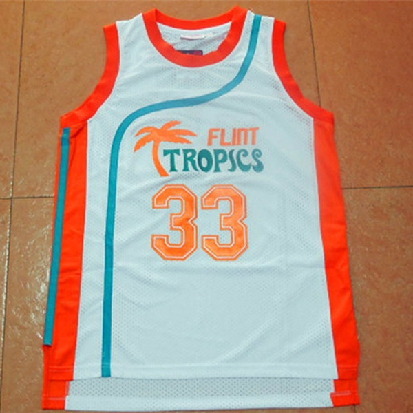 Retro Basketball Movie Jersey Jackie Moon Flint Tropical Throwback Jerseys Stitched Jersey Man White Green #33