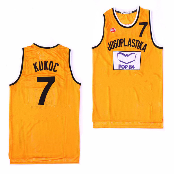 The movie version Men's Toni Kukoc Jersey #7 Jugoplastika Split Basketball Jerseys Yellow Free Shipping Cheap Stitched Logos