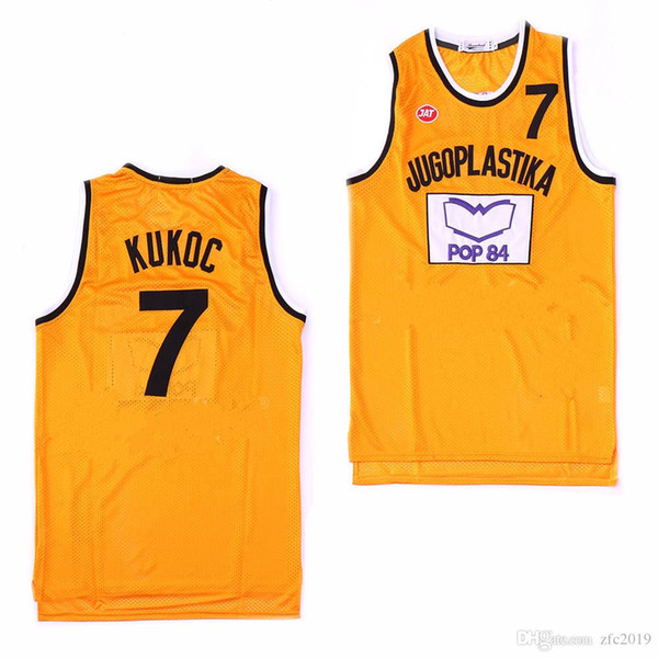 The movie version Men's Toni Kukoc Jersey #7 Jugoplastika Split Basketball Jerseys Yellow Free Shipping Cheap Stitched Logos