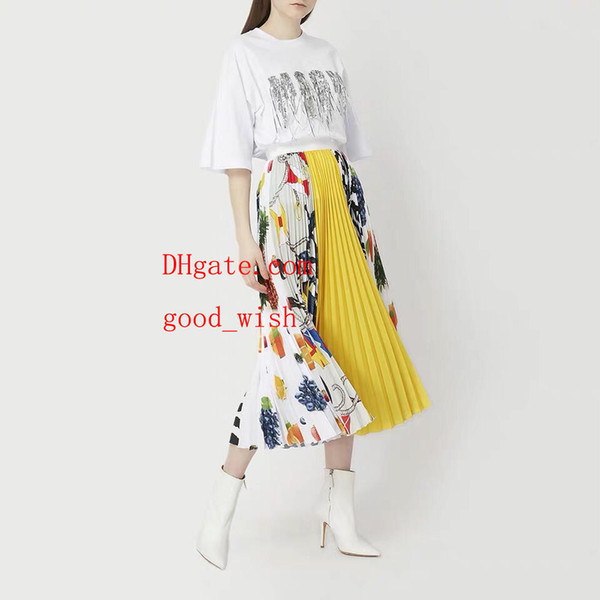 2019 Fashion Elegant High Waist Long Maxi jupe Vintage skirt Summer Contrast color Femme Womens Casual Ladies pleated skirt Long Jupe ka-p6