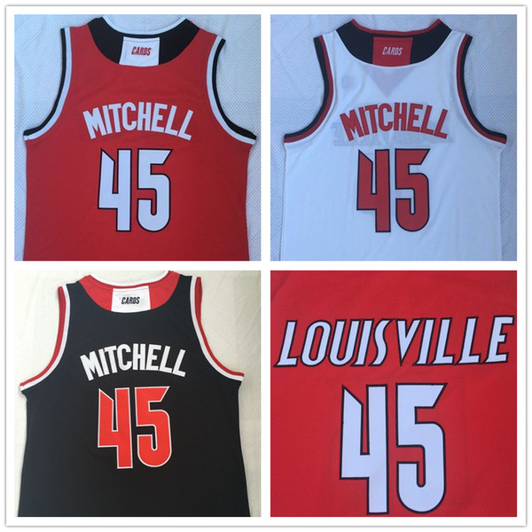 NCAA Basketball Jerseys Men #45 Donavan Mitchell Louisville Cardinals Red Black White College Shirts Stitched embroidered Free shipping