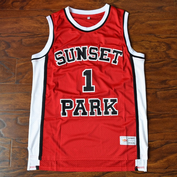 #1Sunset Park basketball jersey stitched red