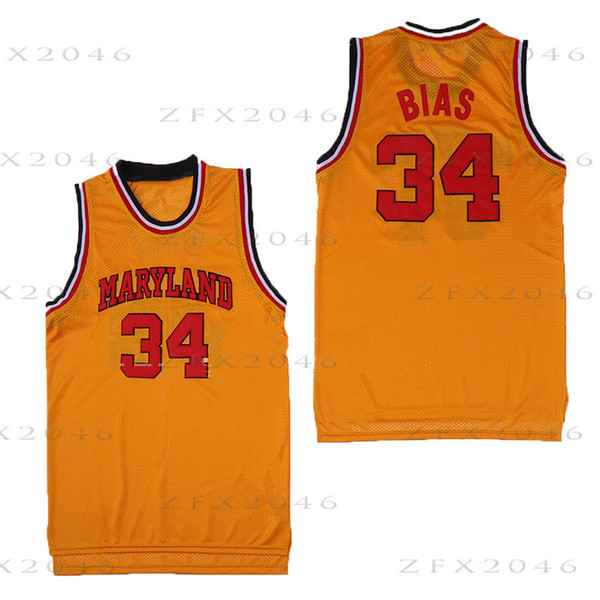 NCAA Basketball jersey Men's 34 Leonard Bias Maryland Terrapins College White Red Yellow embroidered Stitched Len Horse logos