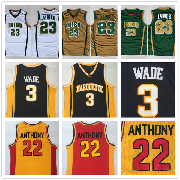 Mens St.Vincent Mary High School Irish #23 LeBron James Jerseys #3 DW Wade #22 Carmelo Anthony College Basketball Jerseys Stitched Sports