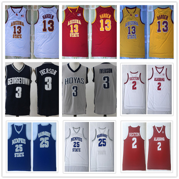 NCAA #13 James Harden Arizona State Sun Devils #25 Penny Hardaway Memphis State Tigers #3 Iverson #2 Sexton College Basketball jerseys Cheap