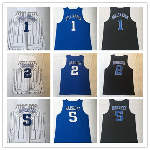 NCAA Duke Blue Devils White Black Blue 1 Zion Williamson 2 Camero Reddish 5 RJ Barrett College Basketball Jerseys embroidered Stitched Logos