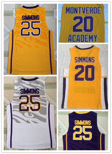 NCAA LSU Tigers College #25 Simmons Jersey Montverde Academy Eagles #20 Ben Simmons Jersey Men Basketball Sticthed White Yellow Purple