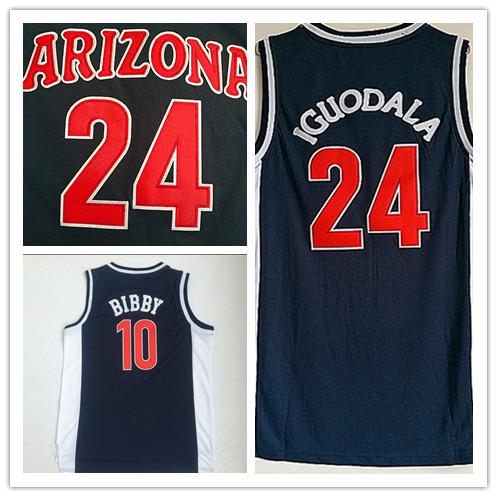 NCAA Arizona Wildcats #24 Andre Iguodala #10 Mike Bibby College Basketball Jerseys Mens Jersey Blue University Shirts