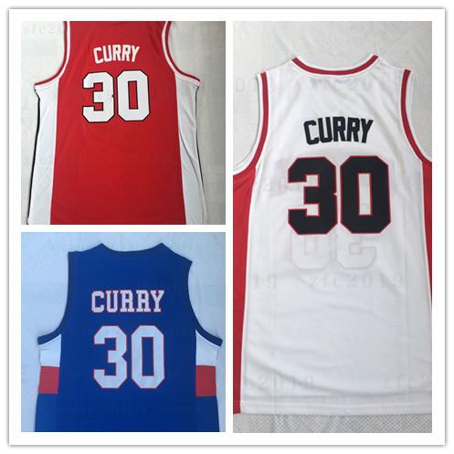 NCAA Mens Davidson Wildcat #30 Stephen Curry Jersey White Red Blue Stitched Basketball Jerseys Charlotte Christian High School Cheap