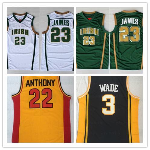 Mens St.Vincent Mary High School Irish #23 LeBron James Jerseys #3 DW Wade #22 Carmelo Anthony College Basketball Jerseys Stitched Sports