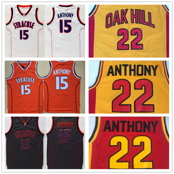 NCAA Mens #15 Carmelo Anthony Jersey College Syracuse Orange White Yellow Oak Hill High School Carmelo Anthony Basketball Jerseys Stitched