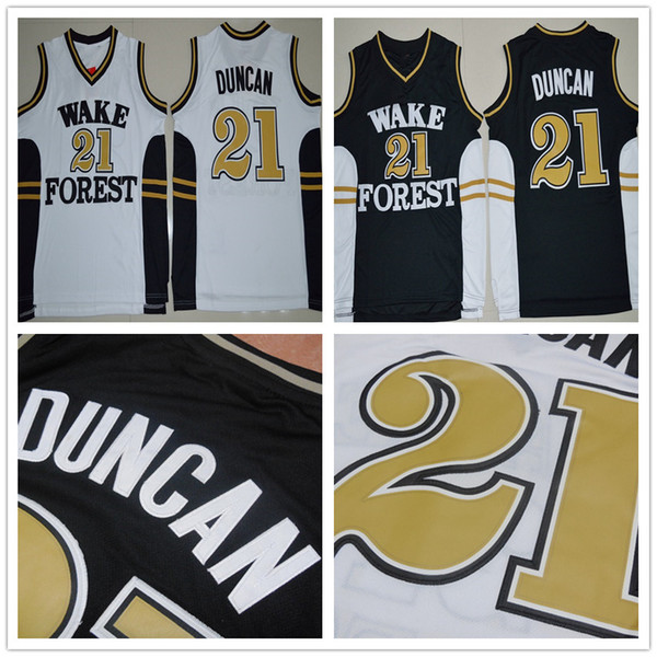 NCAA Men's Basketball Jersey Wake Forest Demon Deacons Tim Duncan #21 College embroidered Black White College sports shirt Stitched patches
