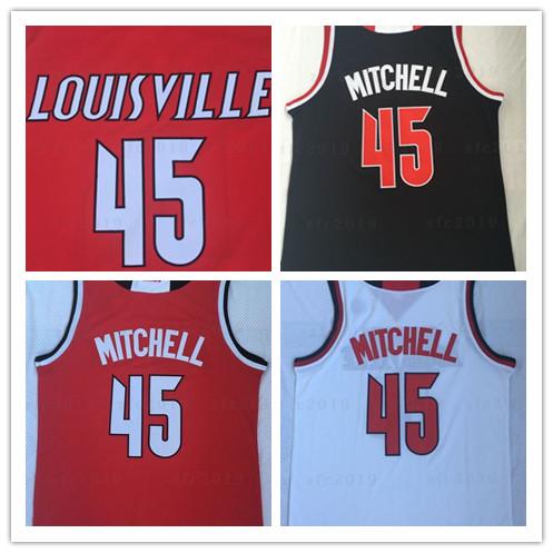 NCAA Basketball Jerseys Men #45 Donavan Mitchell Louisville Cardinals Red Black White College Shirts Stitched embroidered Free shipping