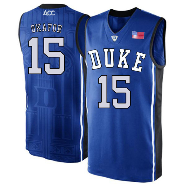 Jack White Stitched Duke Blue Devils Javin DeLaurier Jahlil Okafor Men's White Black Blue v-neck College Jersey