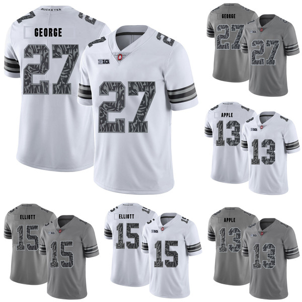 Eddie George Stitched Men's Ohio State Buckeyes Eli Apple Ezekiel Elliott Customized White Gray College Jersey