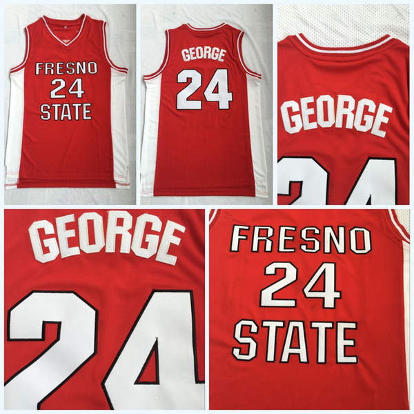 Paul George Jersey 24 COLLEGE Basketball Fresno State Bulldogs Jerseys Red Color100% Stitched College Basketball Jerseys S-3XL Fast Shipping