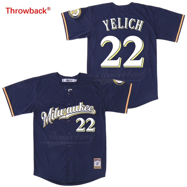 Throwback Jersey Men's Milwaukee Yelich Jerseys Baseball Jersey Stiched Size S-3XL Colour Dark Blue Free Shipping Cheap