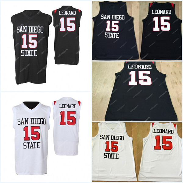 San Diego State Aztecs NCAA College Basketball Jerseys 15 Kawhi Leonard Jersey Black White University Kawhi Leonard Basketball Jersey