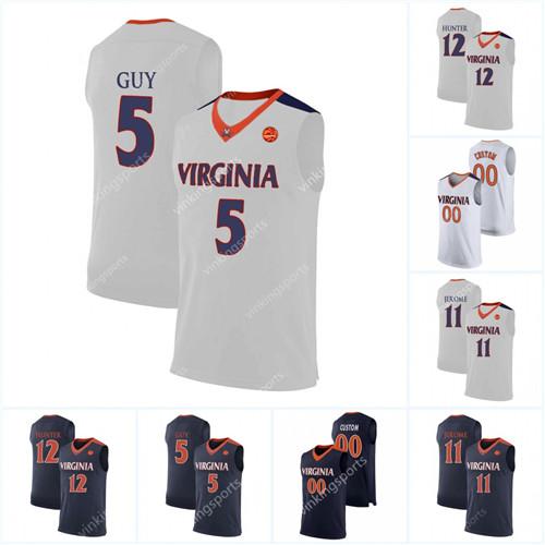 2019 Champions Virginia Cavaliers Kyle Guy White Jersey #5 UVA NCAA Final Four #12 DEANDRE Hunter Mens Basketball Navy Blue Jerseys S-3XL