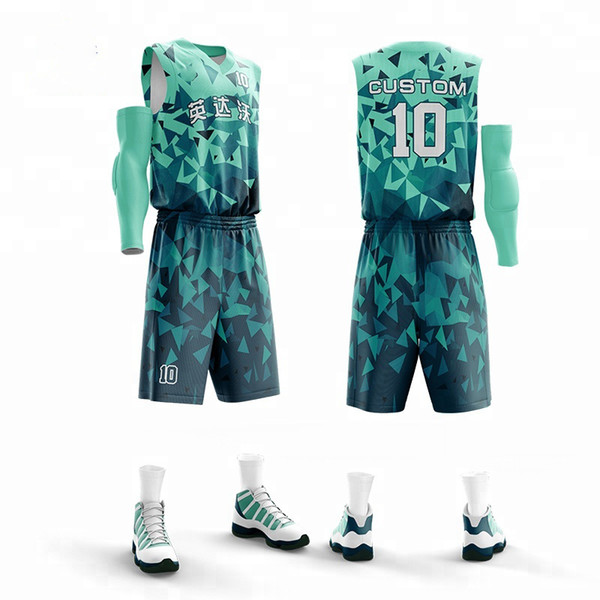 2019 Sublimation Custom Boys Basketball Uniform men's basketball jersey polyester fabric sided big size