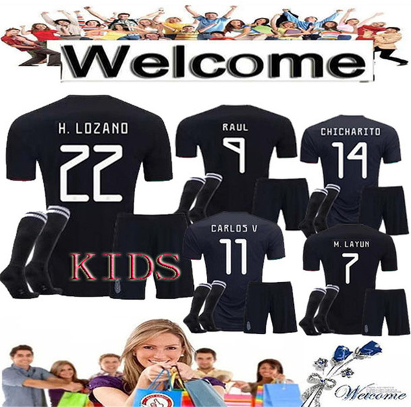 2019 Mexico KIDS Soccer Jerseys Home Black H.LOZANO RAUL A.GUARDADO CHICHARITO CARLOS V 2019 20 Mexico Kids Jersey