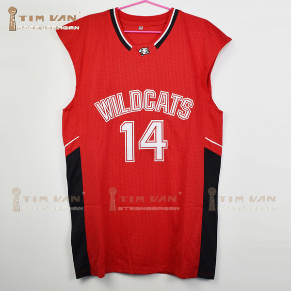 Zac Efron Troy Bolton 14 East High School Wildcats Home Basketball Jersey All Stitched All Sewn-Red